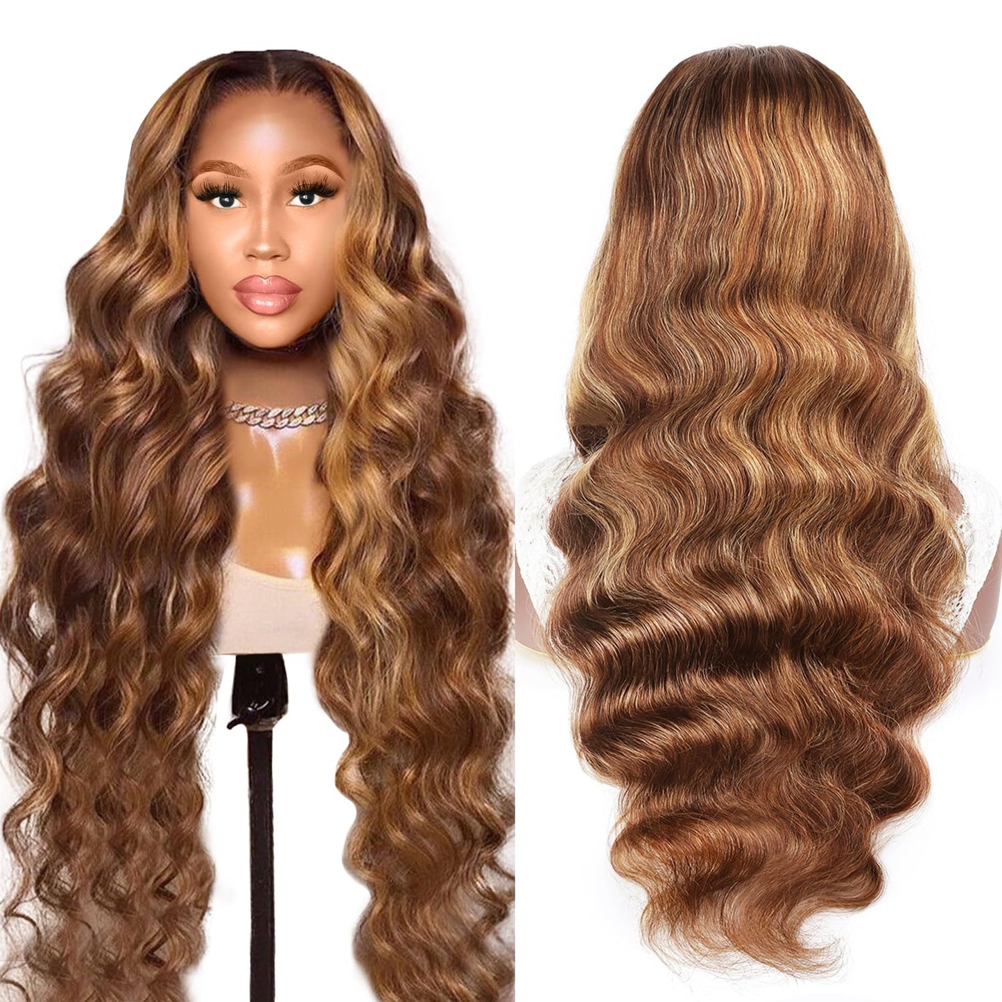 28Inch Brown Highlighted Glueless Wigs for Effortless Style