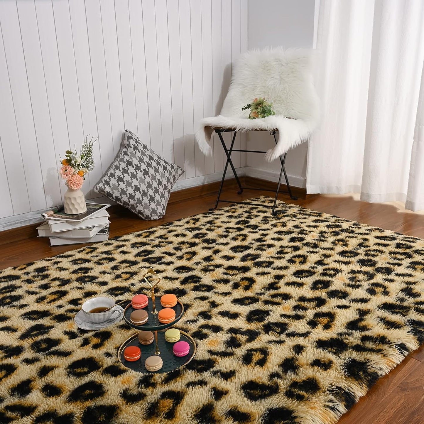 Amearea Fluffy Leopard Rug: Soft Cheetah Print Carpet