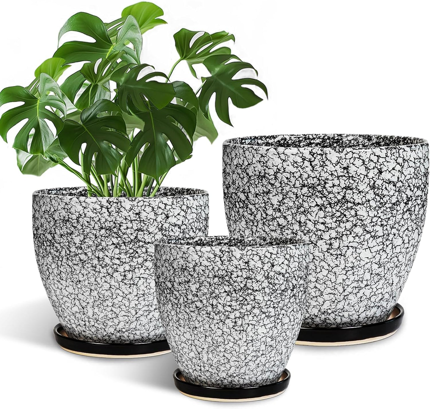 Ceramic Pots for Plants - Set of 3 Decorative Planters