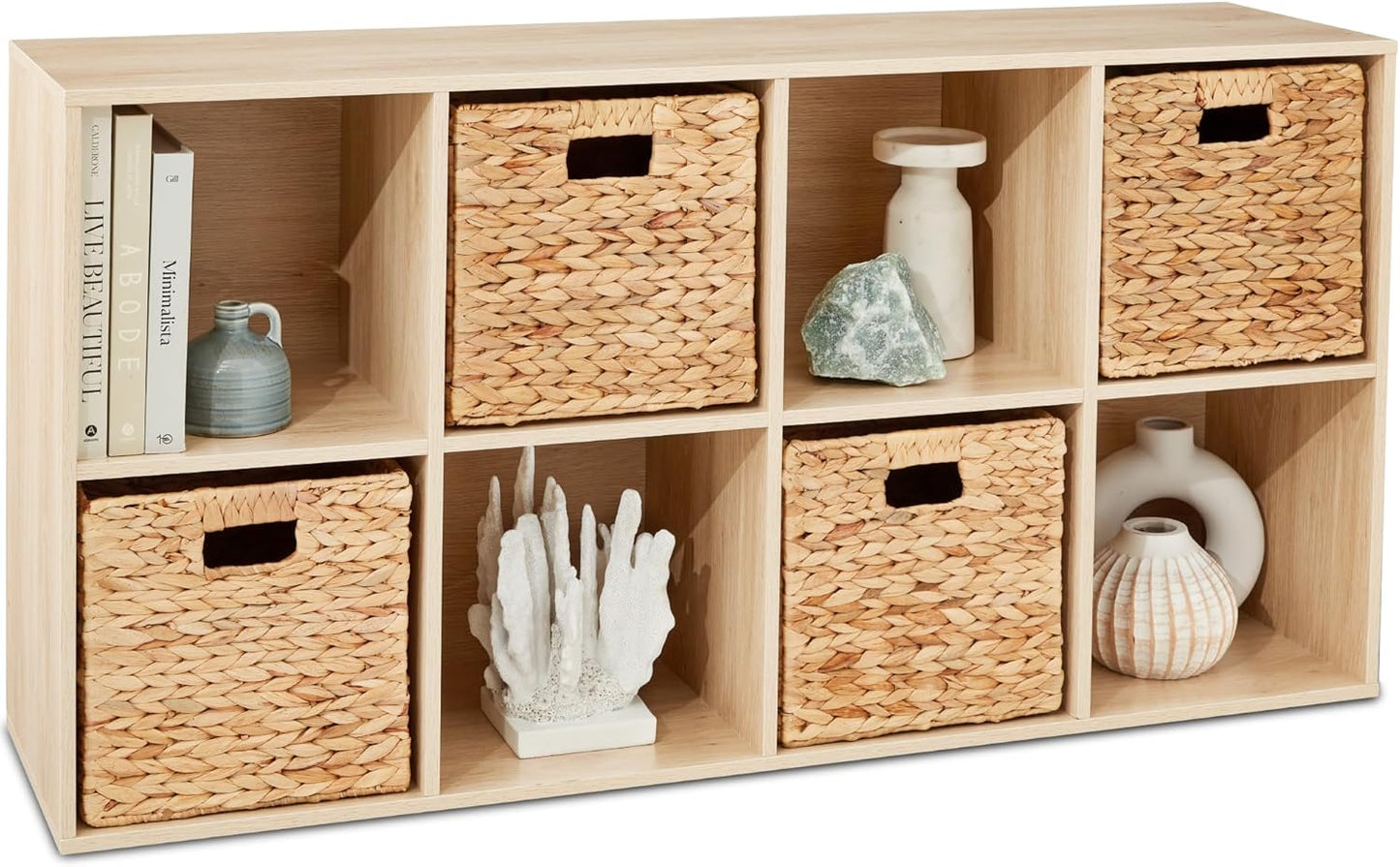 8-Cube Storage Organizer with Customizable Shelving in Light Oak