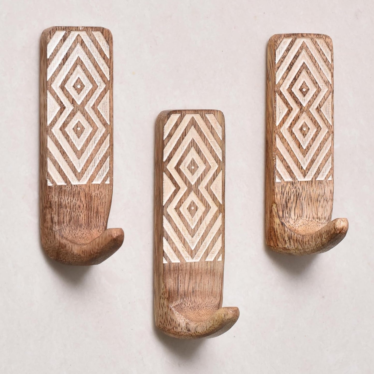 Wooden Wall Hooks with Adhesive Strips for Stylish Decor