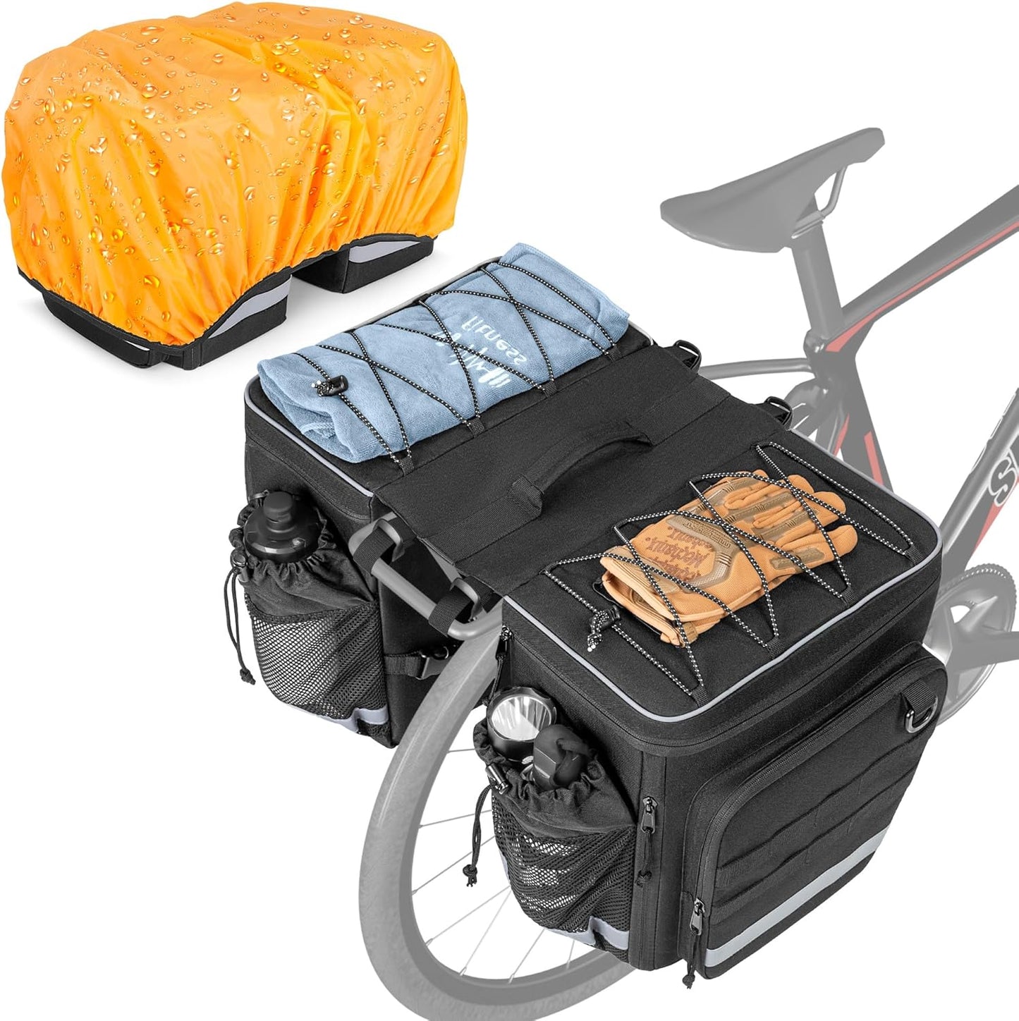 50L Bike Panniers with Rain Cover and Expandable Compartment