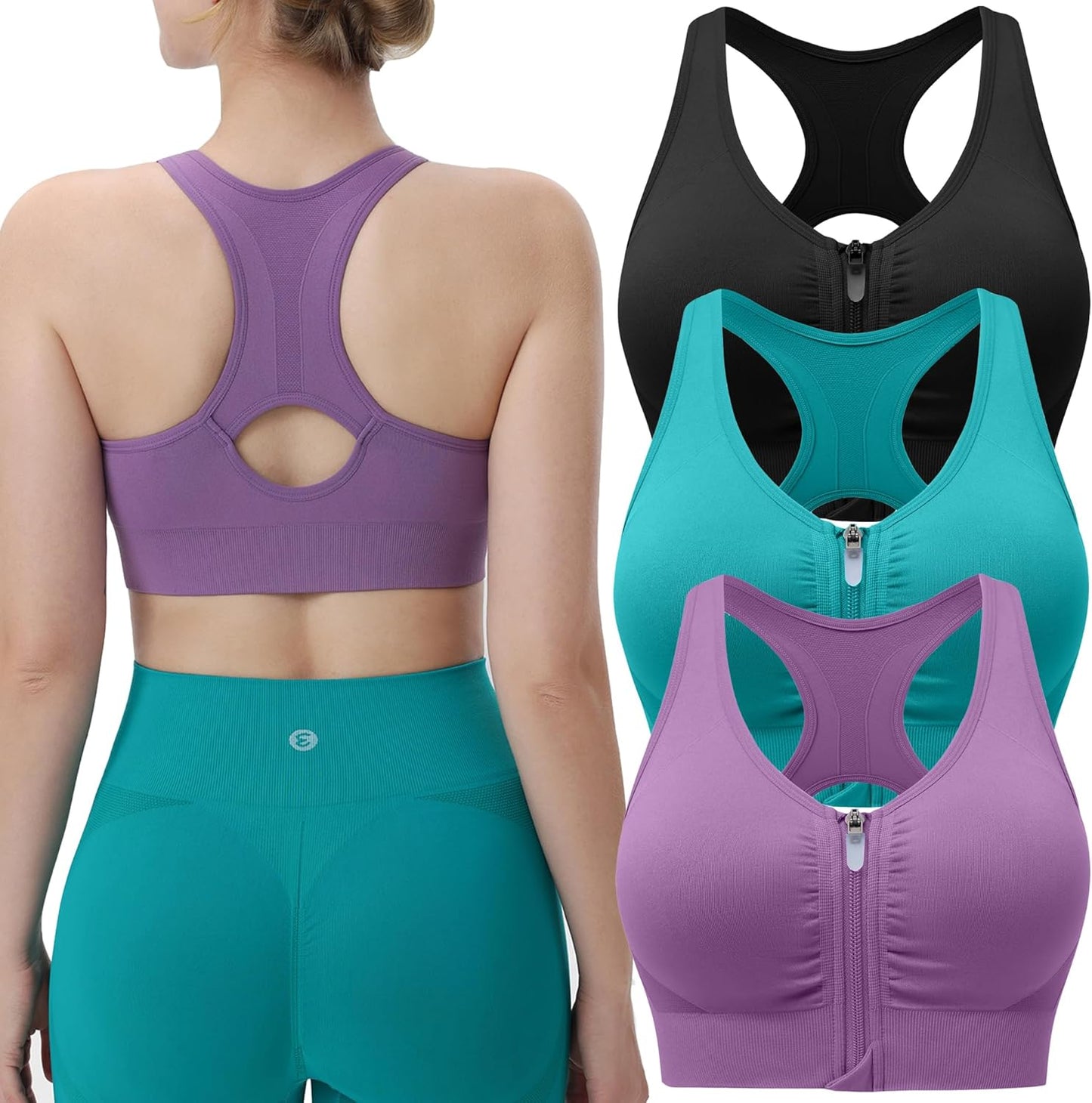 Evercute Women's Zip Front Sports Bras for Comfort and Support