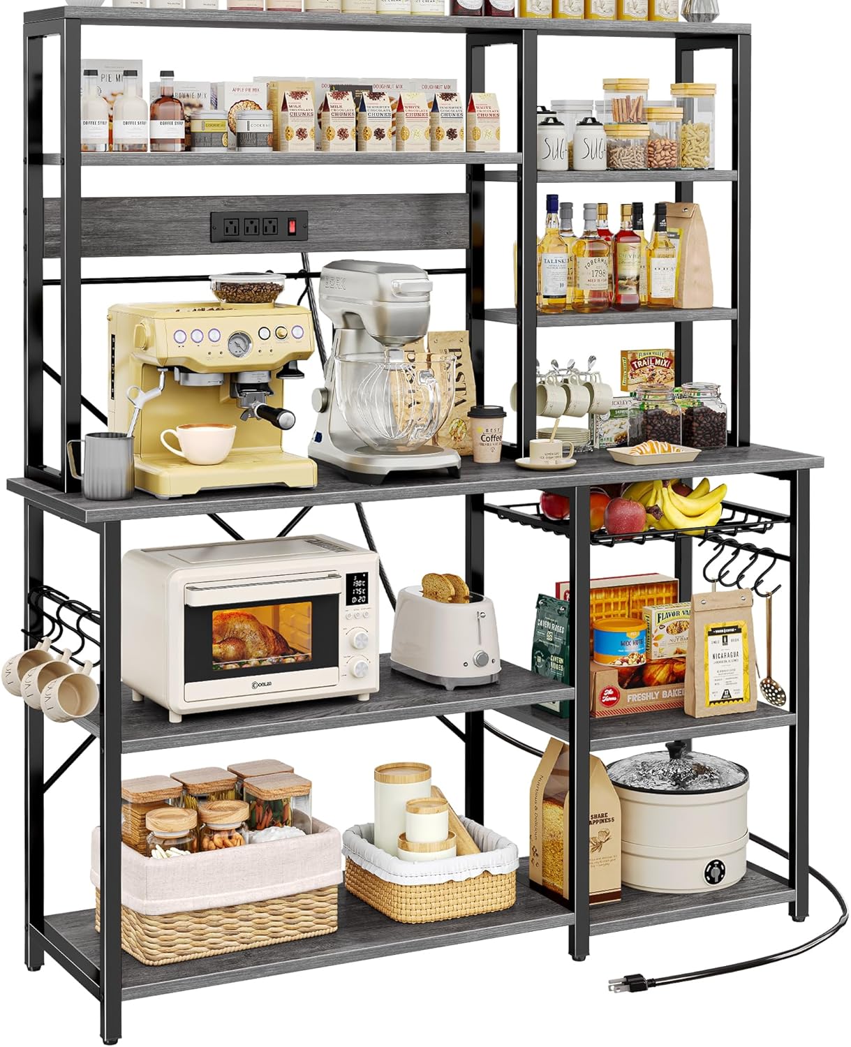 Larger Bakers Rack with Power Outlets and Ample Storage Space