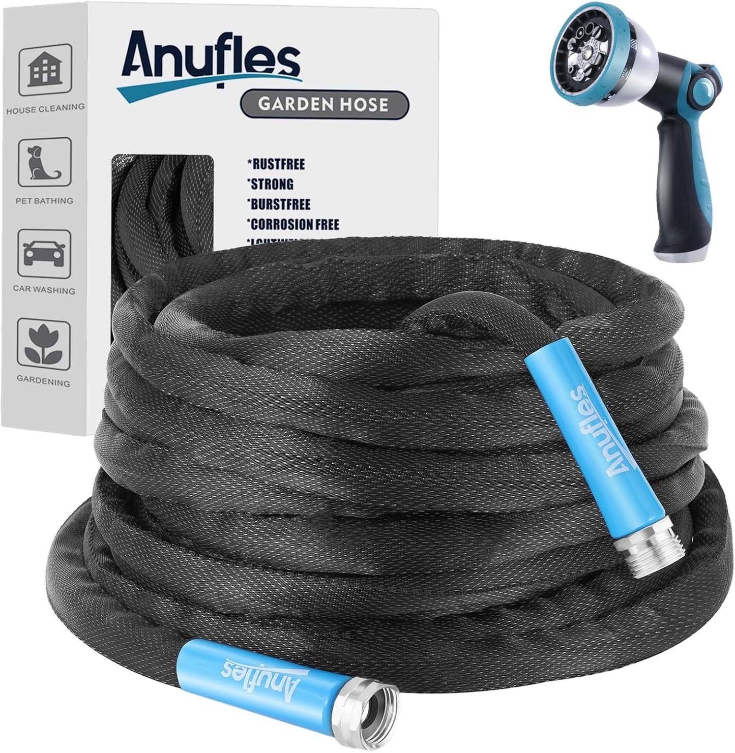 Aunfles 50FT Garden Hose - Flexible, Lightweight, Leak-Proof