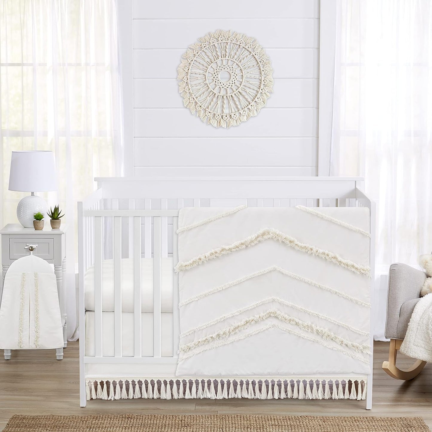 Ivory Boho Chic Baby Crib Bedding Set for Modern Nurseries