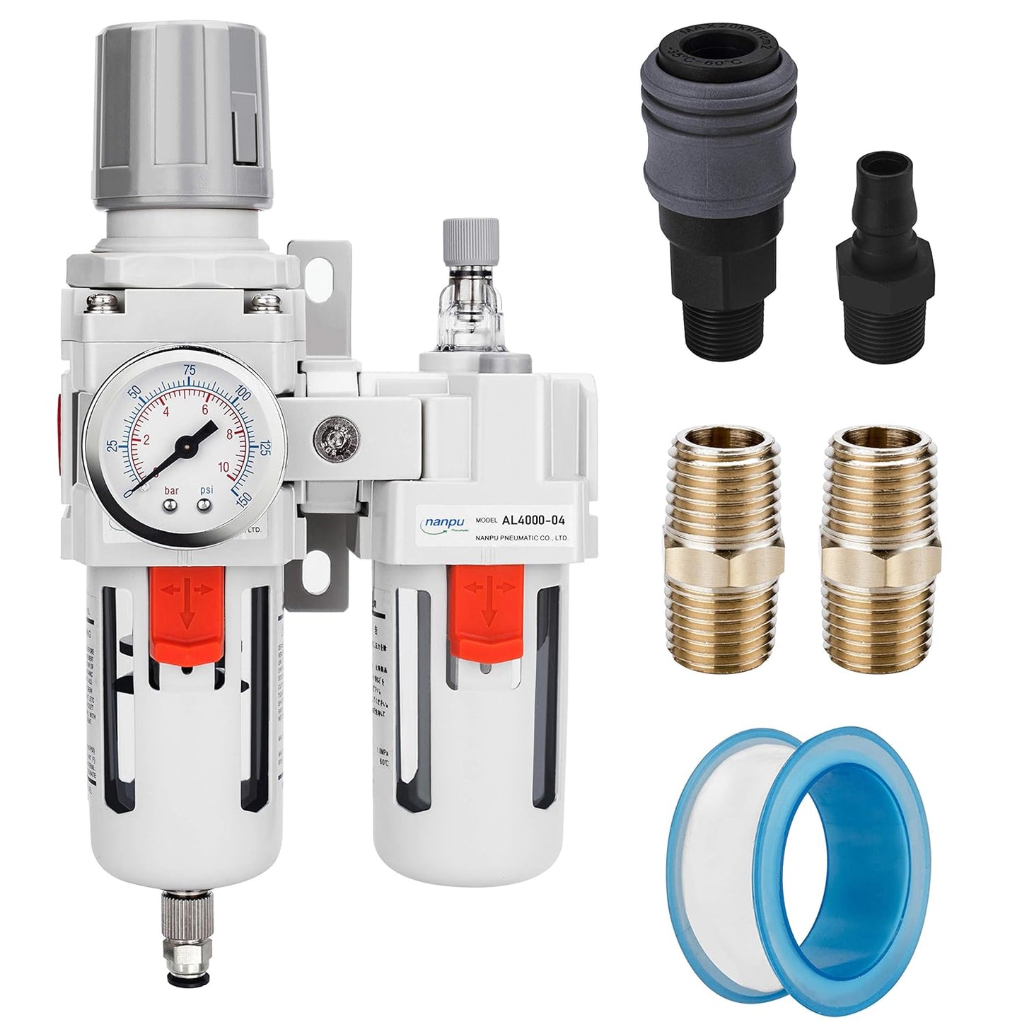 NANPU 1/2in NPT Compressed Air Filter Regulator Lubricator Combo