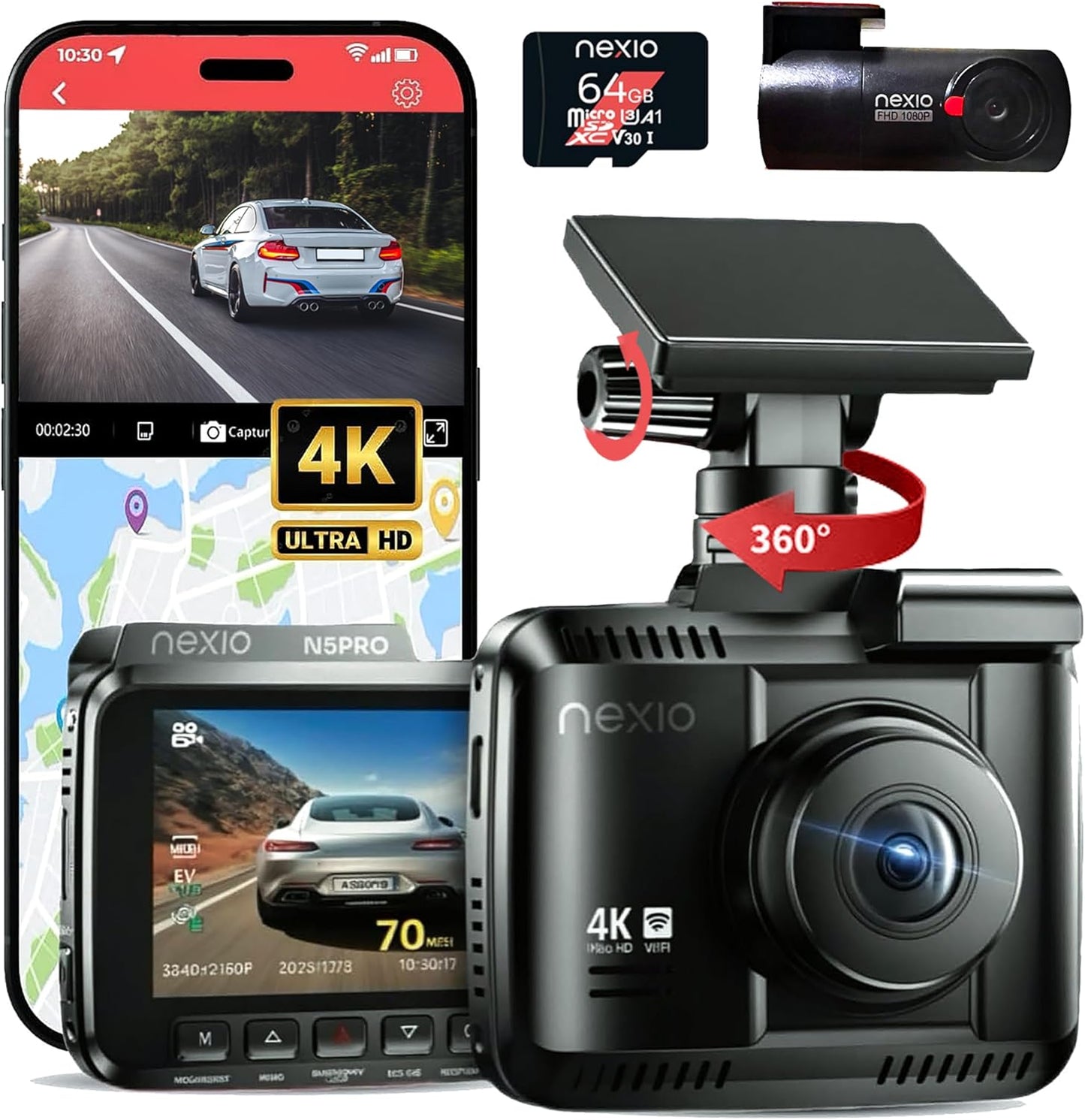 Nexio N5Pro: 4K Dual Dash Cam with WiFi & ADAS