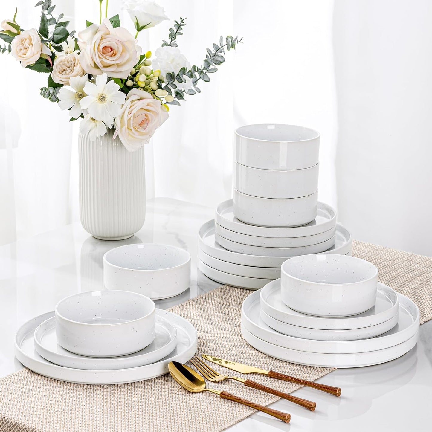 GBHOME Dinnerware Set for 6 - 18 Piece Speckled Plates & Bowls