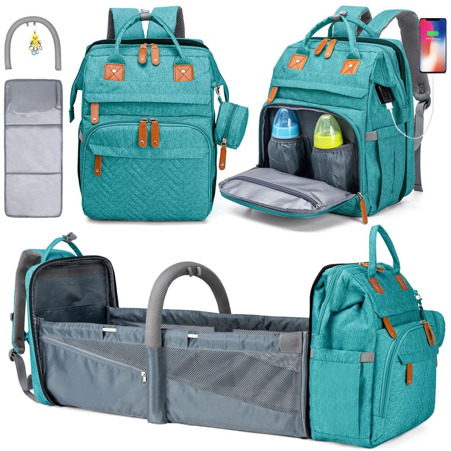 KABAQOO Diaper Bag Backpack with Changing Station for Parents