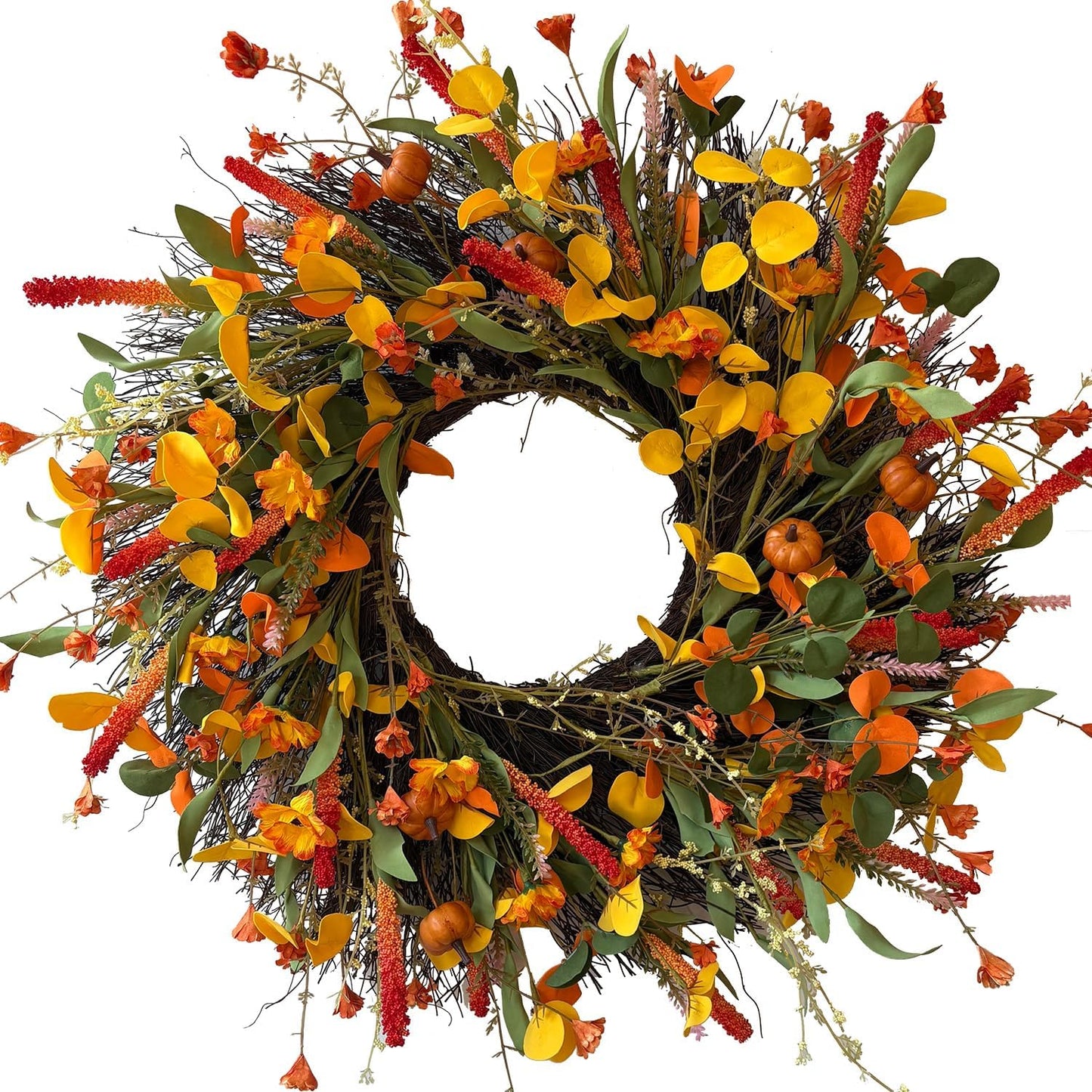 24 Inch Orange Autumn Door Wreath for Cozy Fall Decor