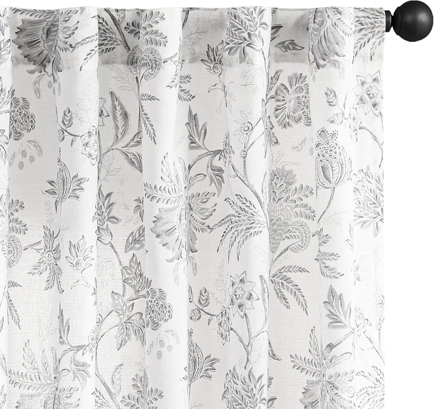 Linen Floral Curtains for Living Room - Light Filtering 96 Inch