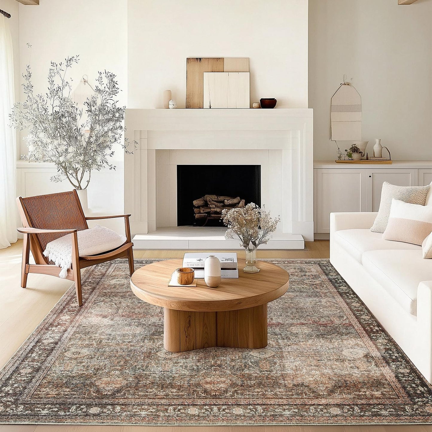 Boho Floral Area Rug 8x10 for Living Room and Bedroom Use