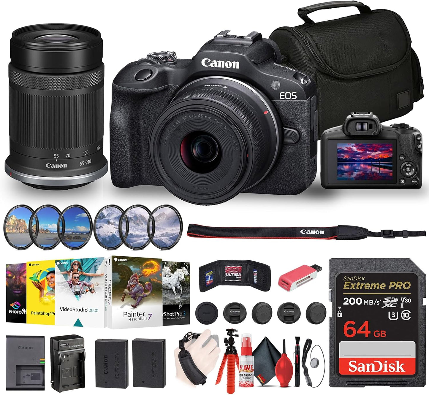 Canon EOS R100 Mirrorless Camera Kit with Lenses and Accessories