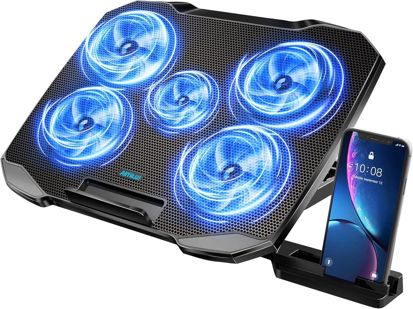 AIMIUZI Laptop Cooling Pad: 5 Fans, 5 Angles, Cool & Quiet!