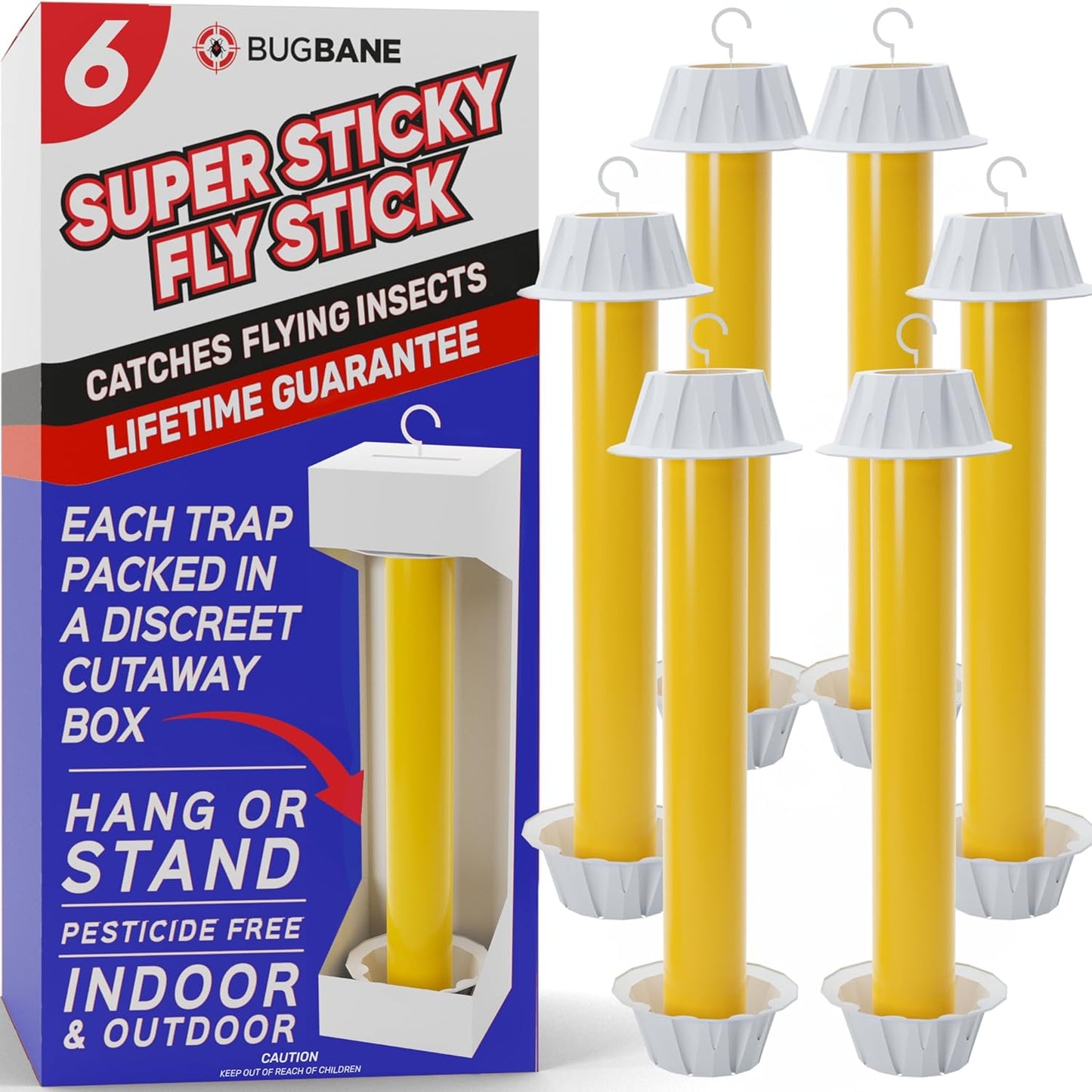Fly Stick Sticky Fly Traps for Indoors and Outdoors - 6pk