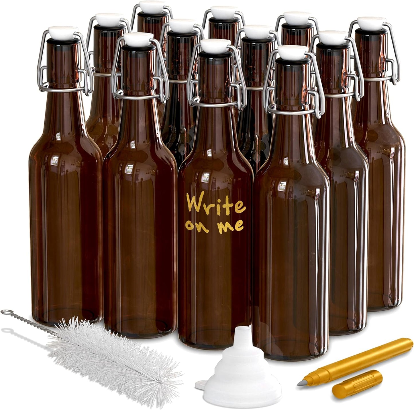 Nevlers 16 Oz Flip Top Beer Bottles for Home Brewing 12 Pack