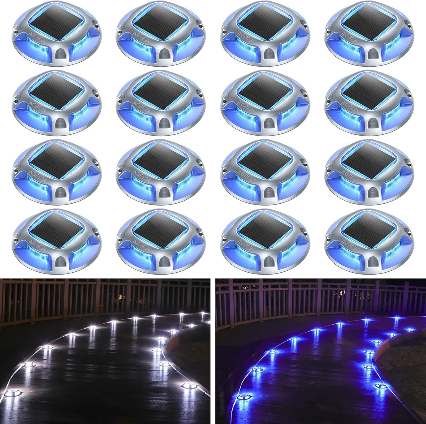AGPTEK Solar Driveway Lights Outdoor 16 Pack for Pathways