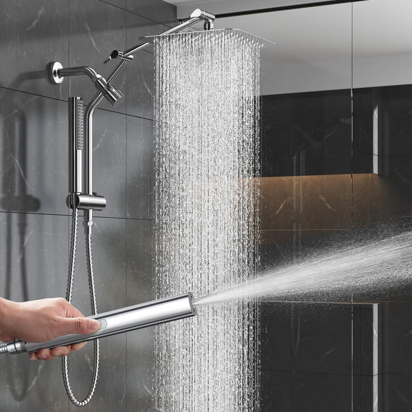 Veken 10in Luxurious All Metal Rain Shower Head with Handheld