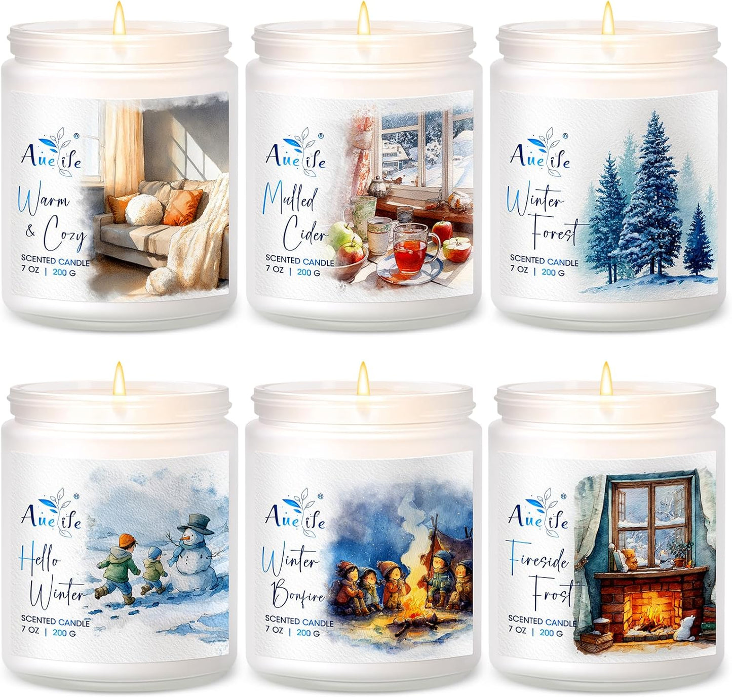 Winter Candle Set - 6 Pack Christmas Scented Candles for Home