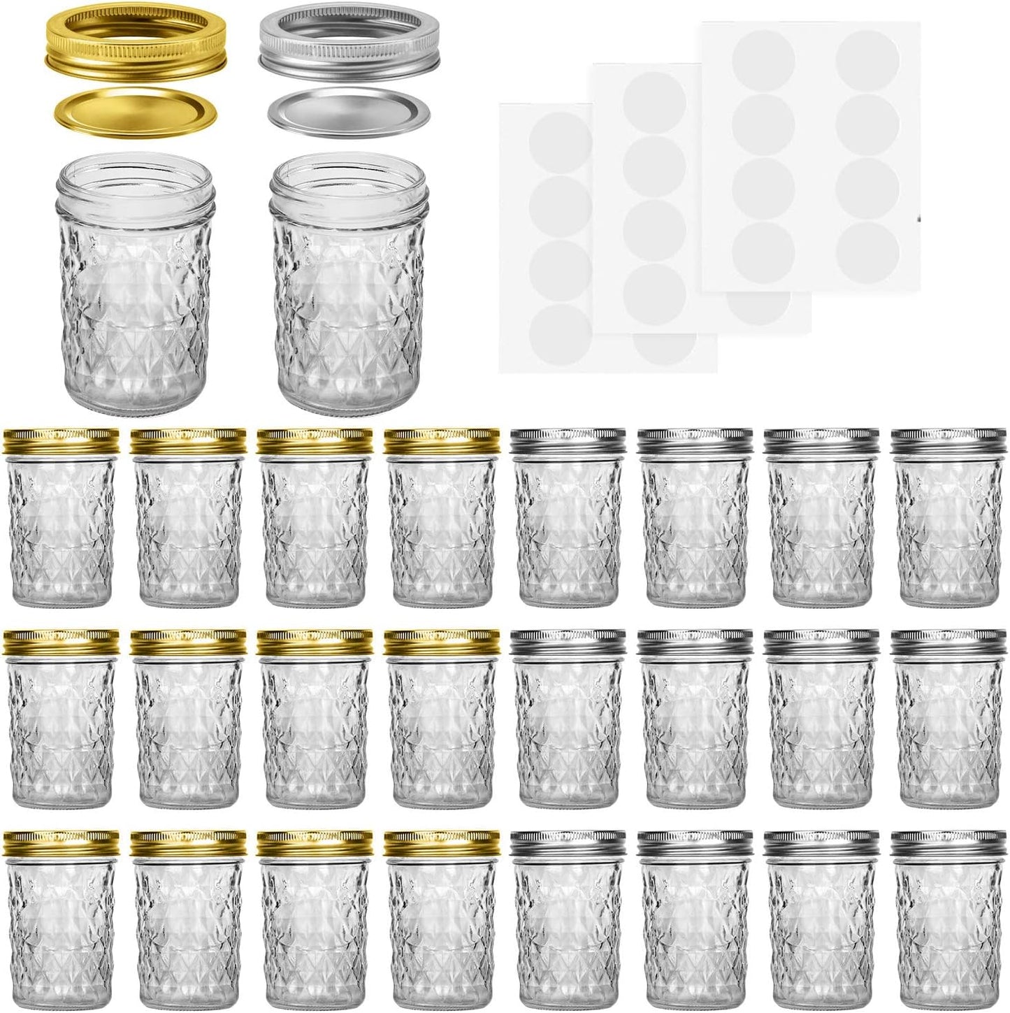SPANLA Mason Jars 8 oz Set of 24 for Canning and Storage