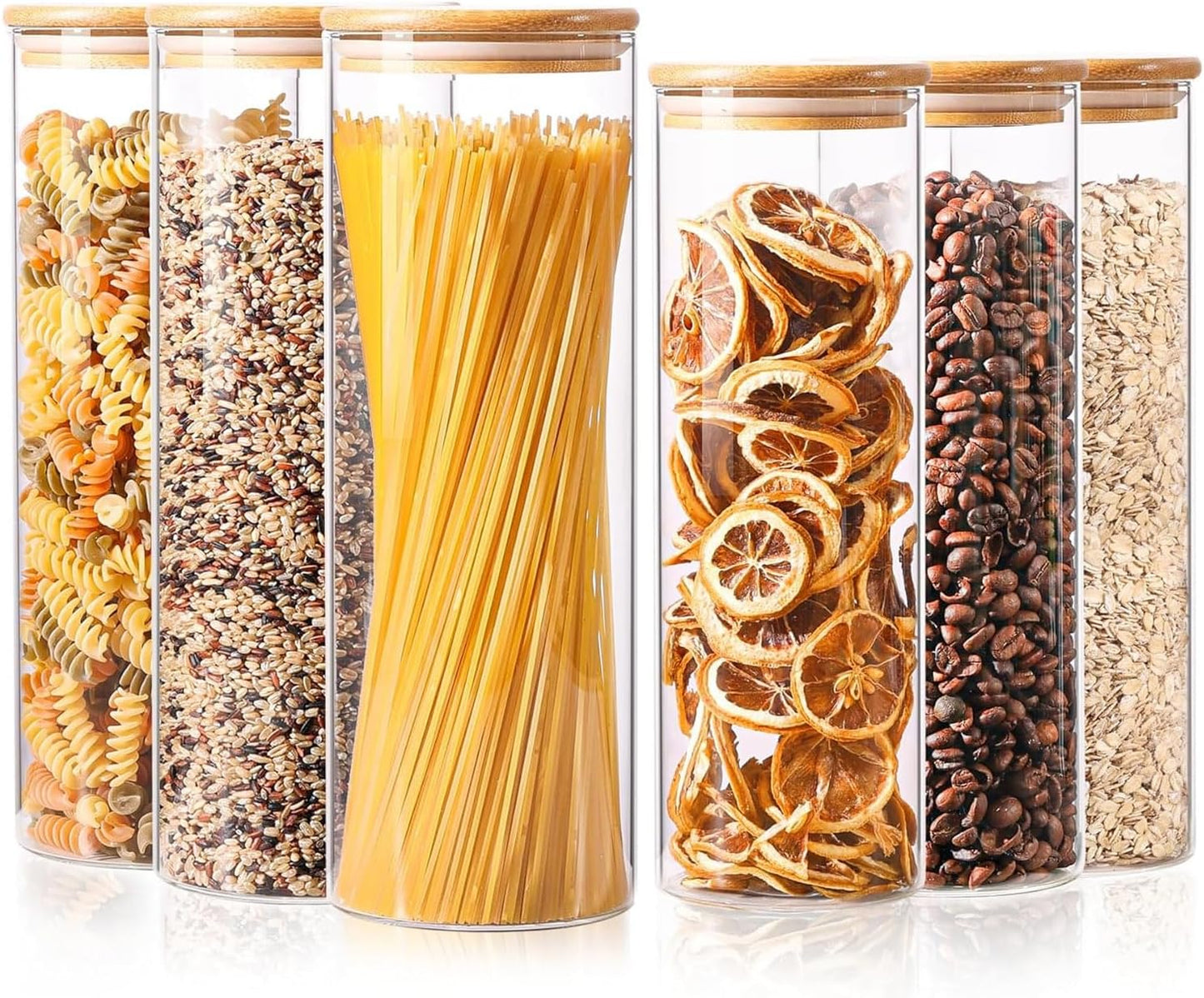ComSaf Glass Food Storage Jars Set of 6 for Kitchen Organization