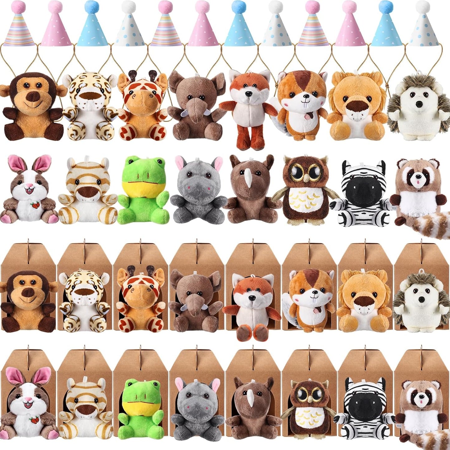 48 Pcs Mini Safari Plush Animals Set for Birthday Parties