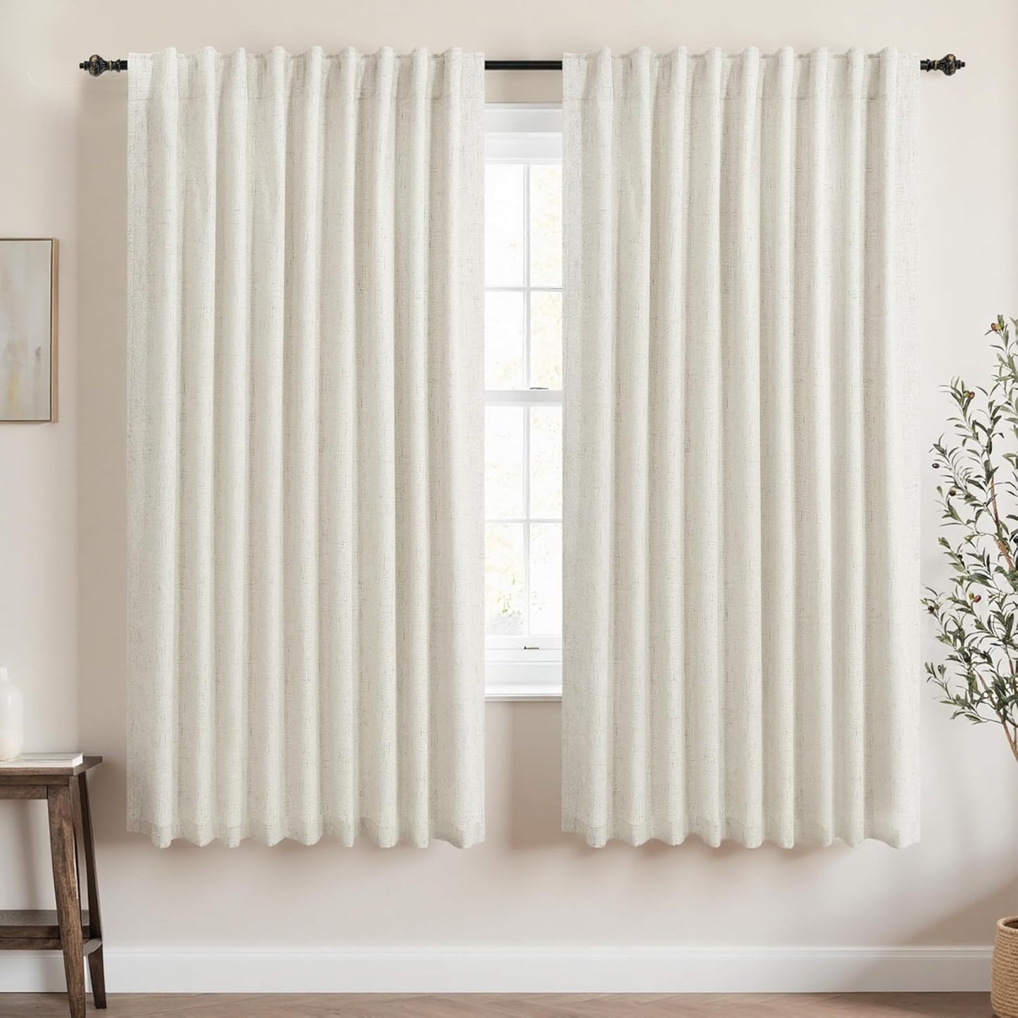 KOUFALL 63 Inch Black Out Linen Curtains for Bedroom and Living Room