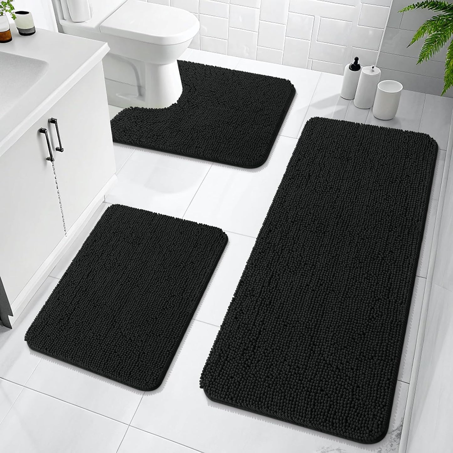 OLANLY Chenille Bath Mat Set - Soft, Absorbent, Quick Dry Rugs