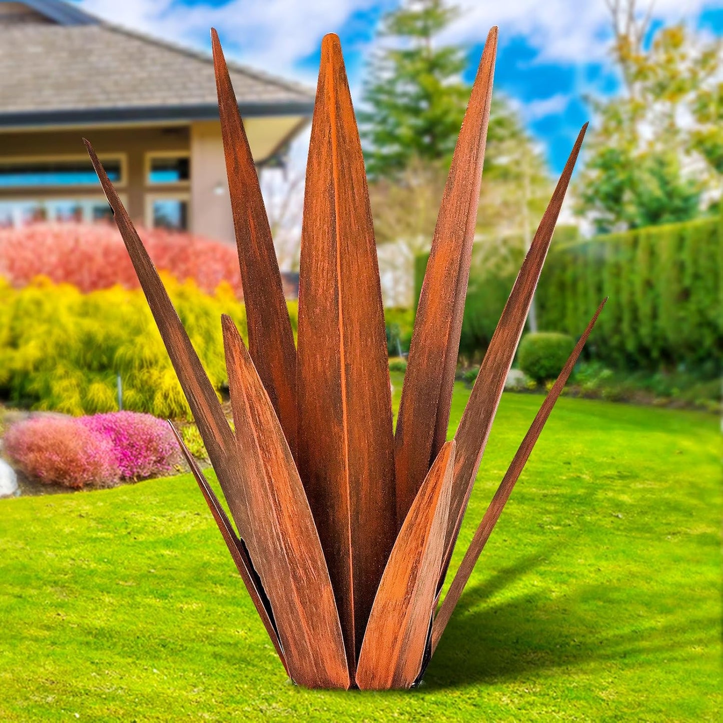 Metal Agave Plants Rustic Sculpture for Outdoor Lawn Art