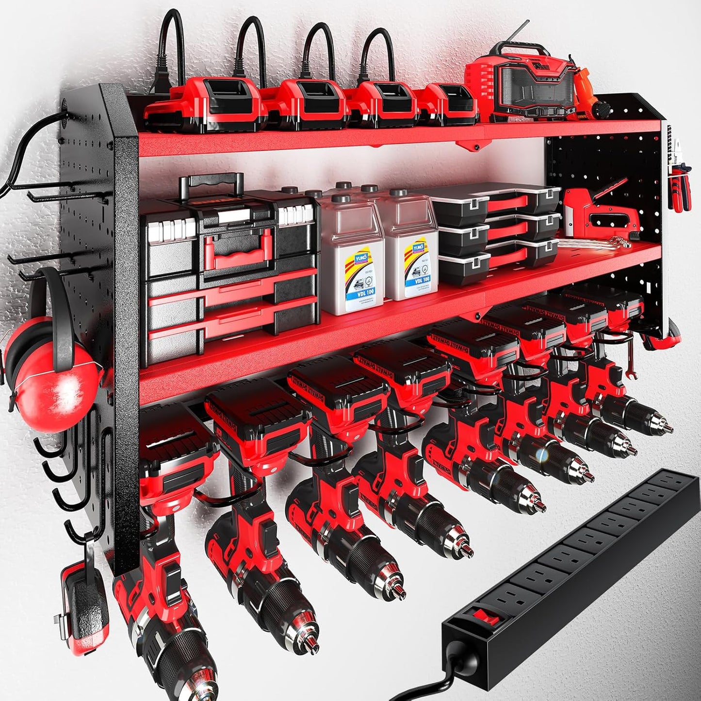 Power Tool Organizer & Charging Station - Space-Saving Garage Rack