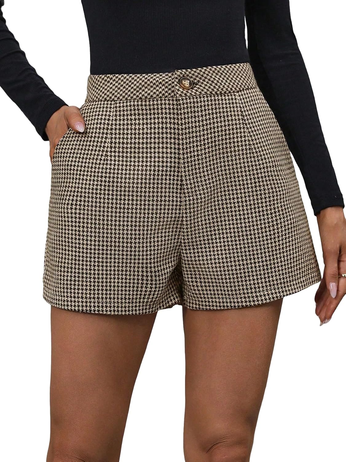 Elegant Plaid High Waisted Zipper Wide Leg Mini Shorts