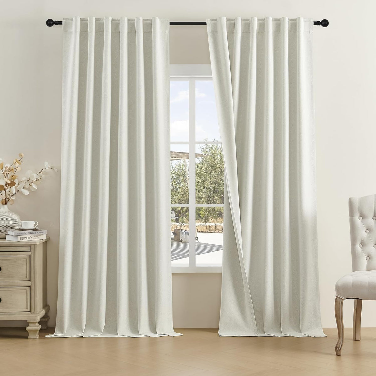 DUALIFE Full Blackout Faux Linen Curtains for Bedroom 102 in
