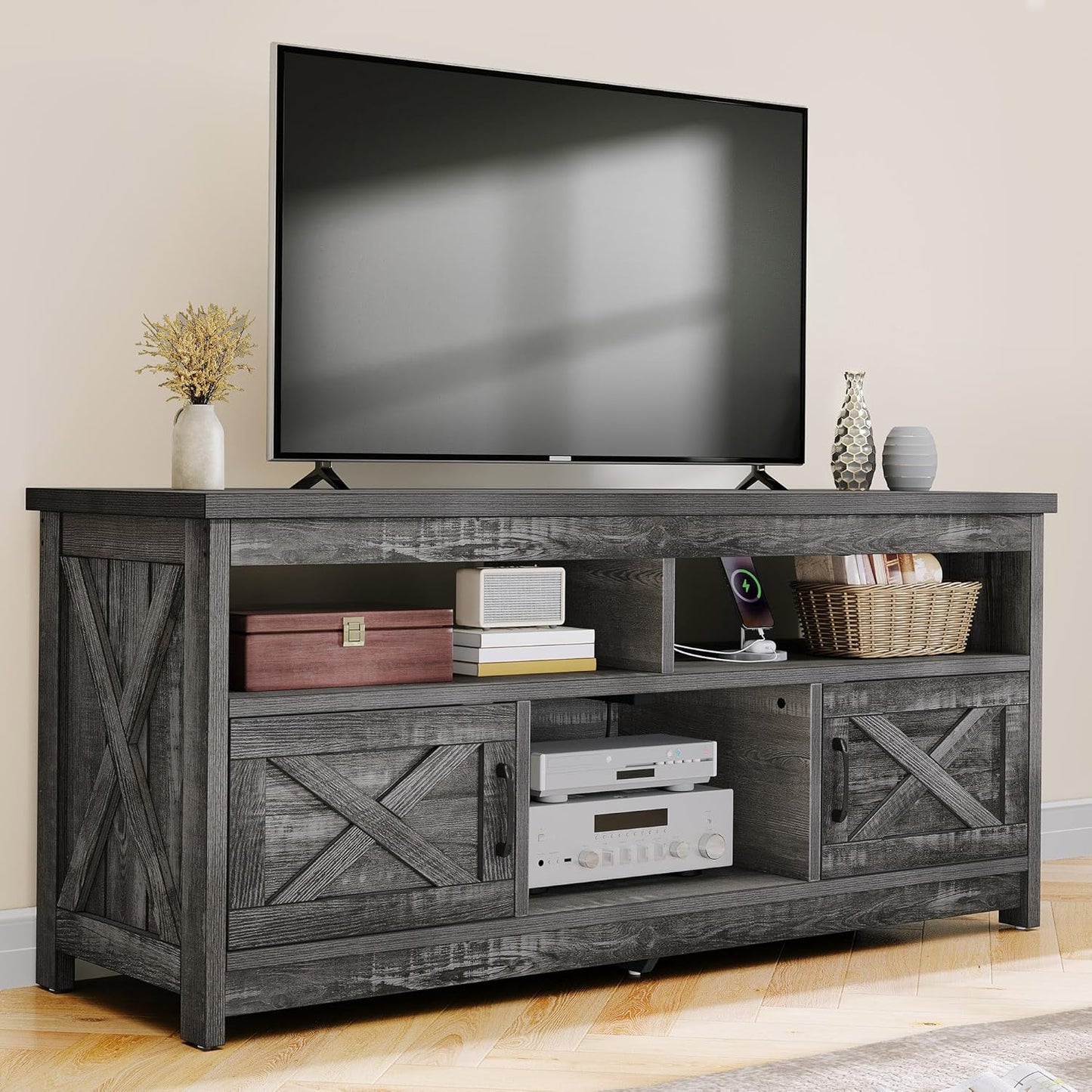 DWVO 65 TV Stand with Power Outlets - Rustic Media Console