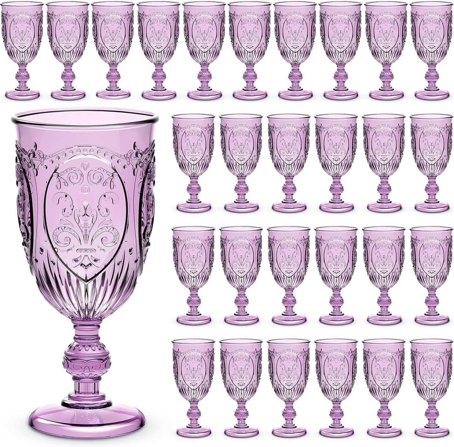 48 Pcs Vintage Plastic Goblets for Weddings and Parties