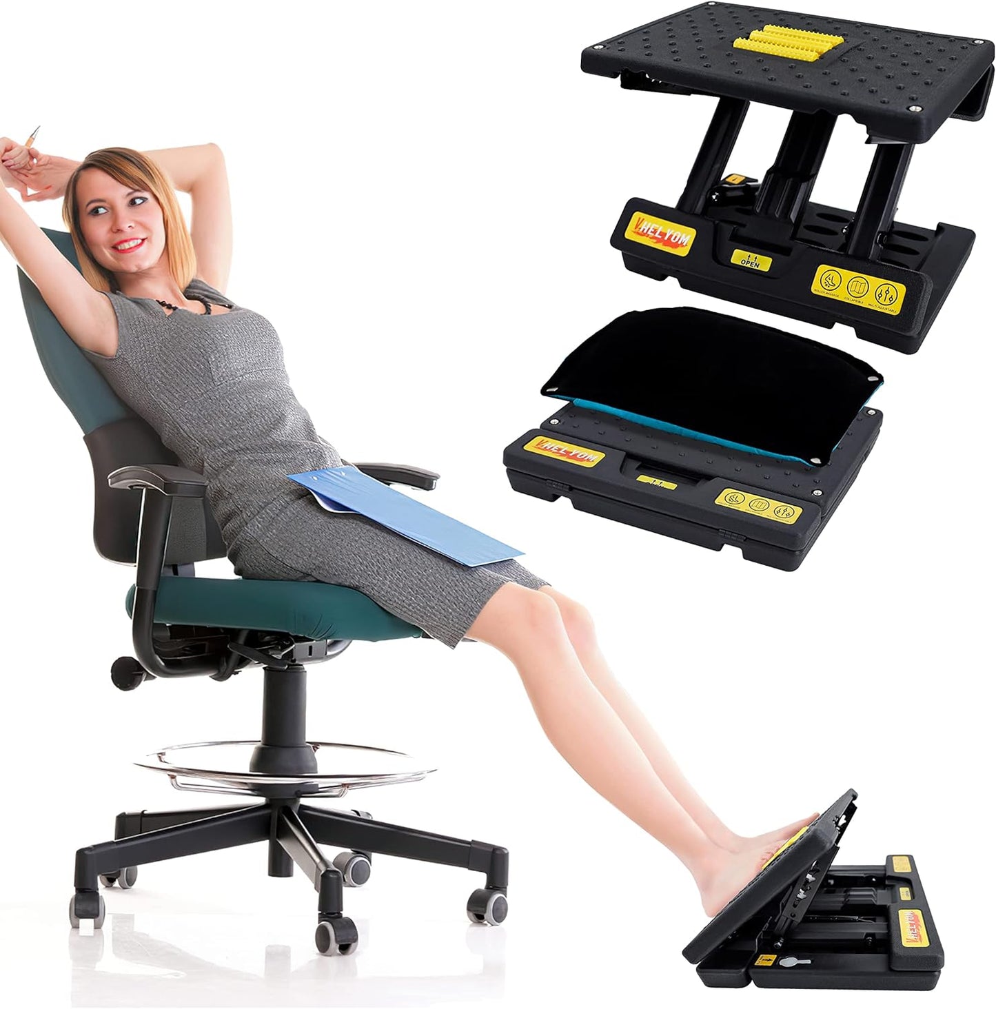 Height Adjustable Footrest with Massage Roller for Comfort