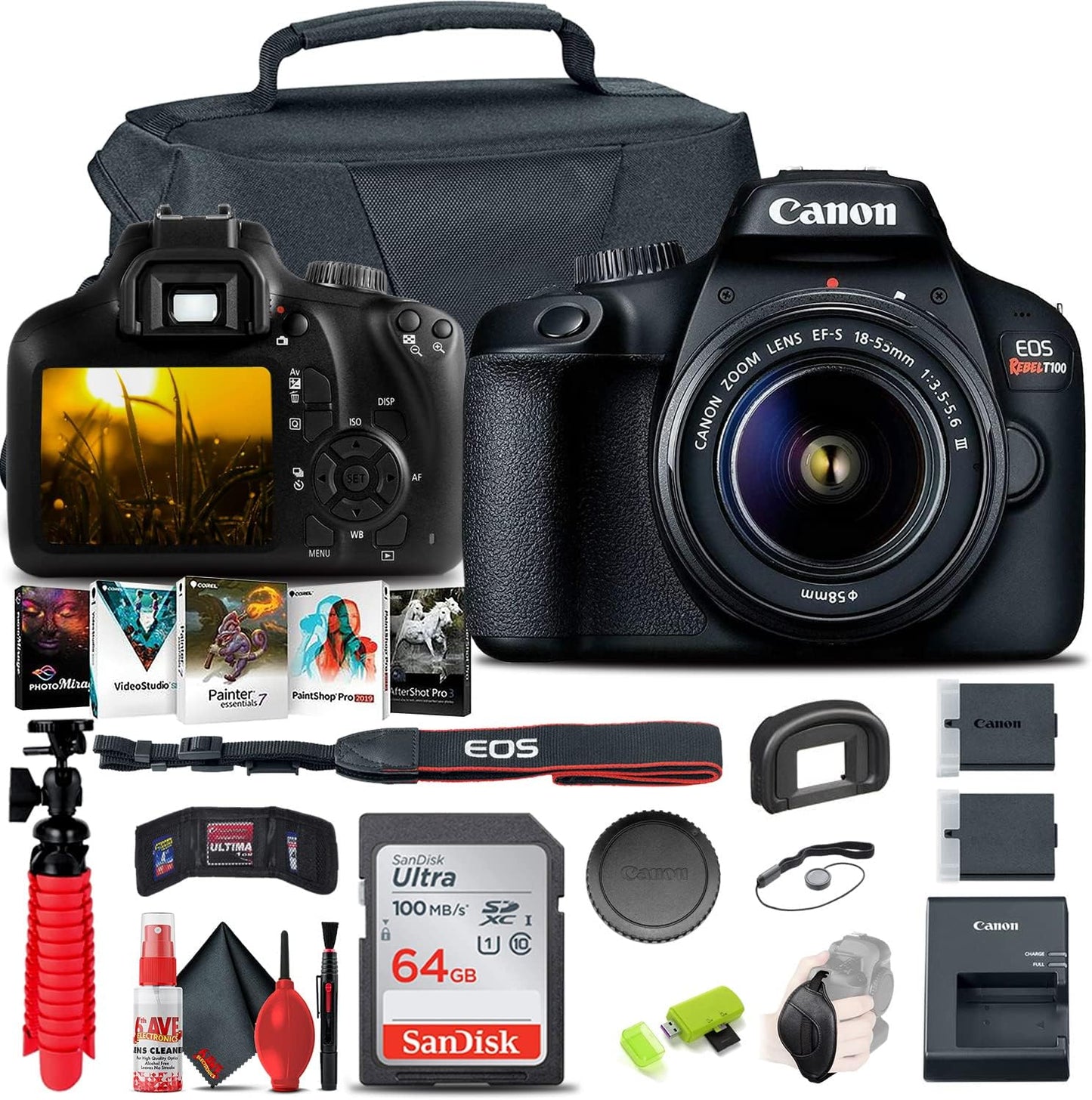 Canon EOS Rebel T100 DSLR Camera Bundle with 18-55mm Lens