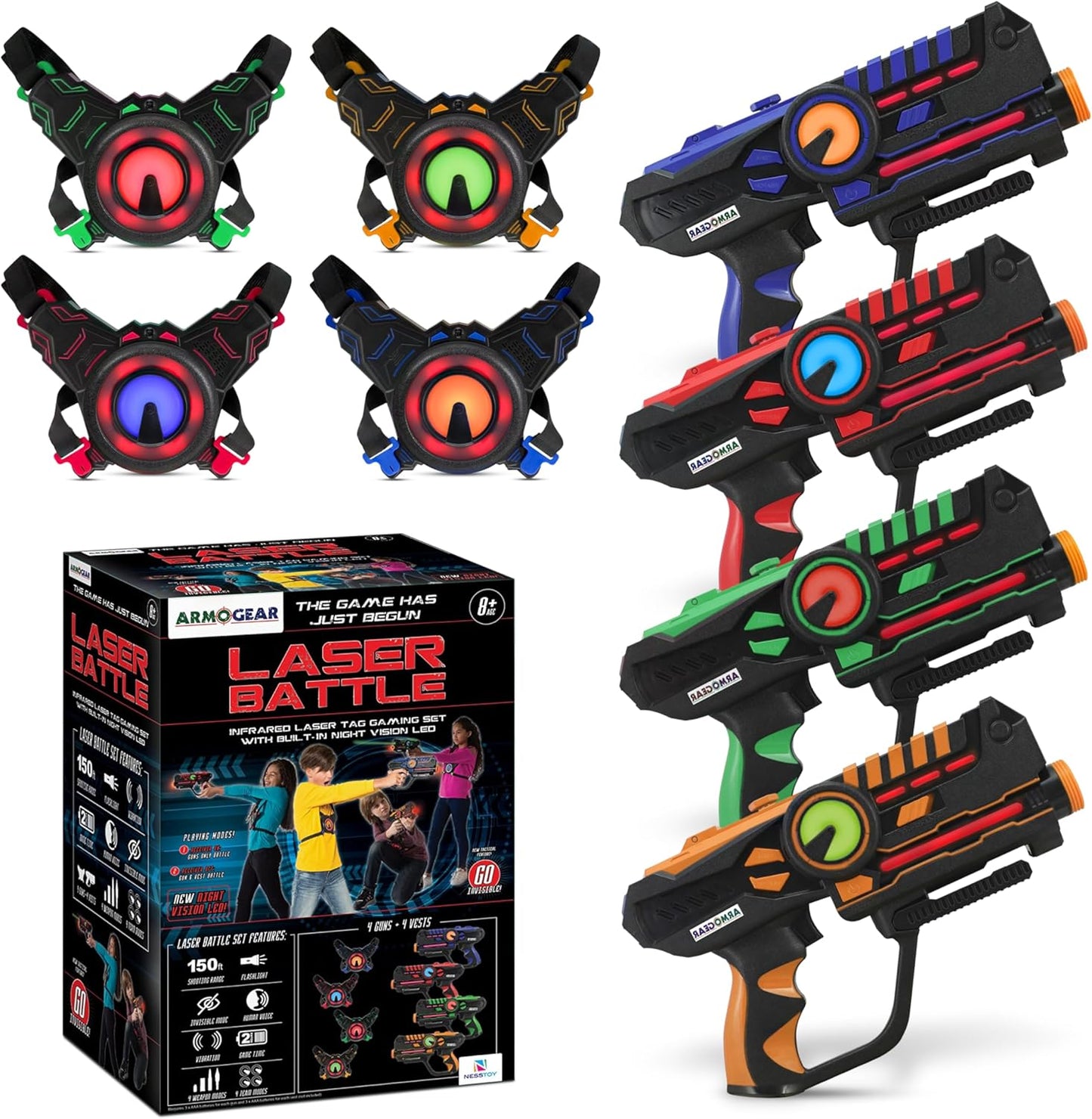 ArmoGear Laser Tag Set of 4 Guns with Vests for All Ages