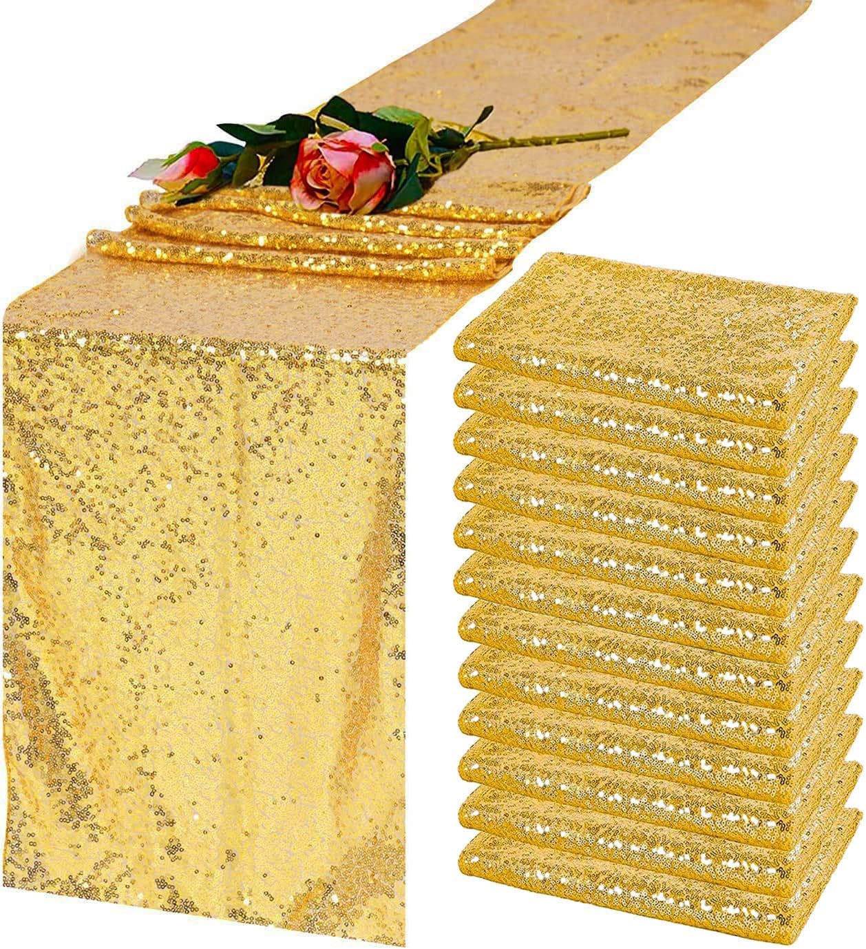 Gold Sequin Table Runner 12ft'x 108ft' for Elegant Events