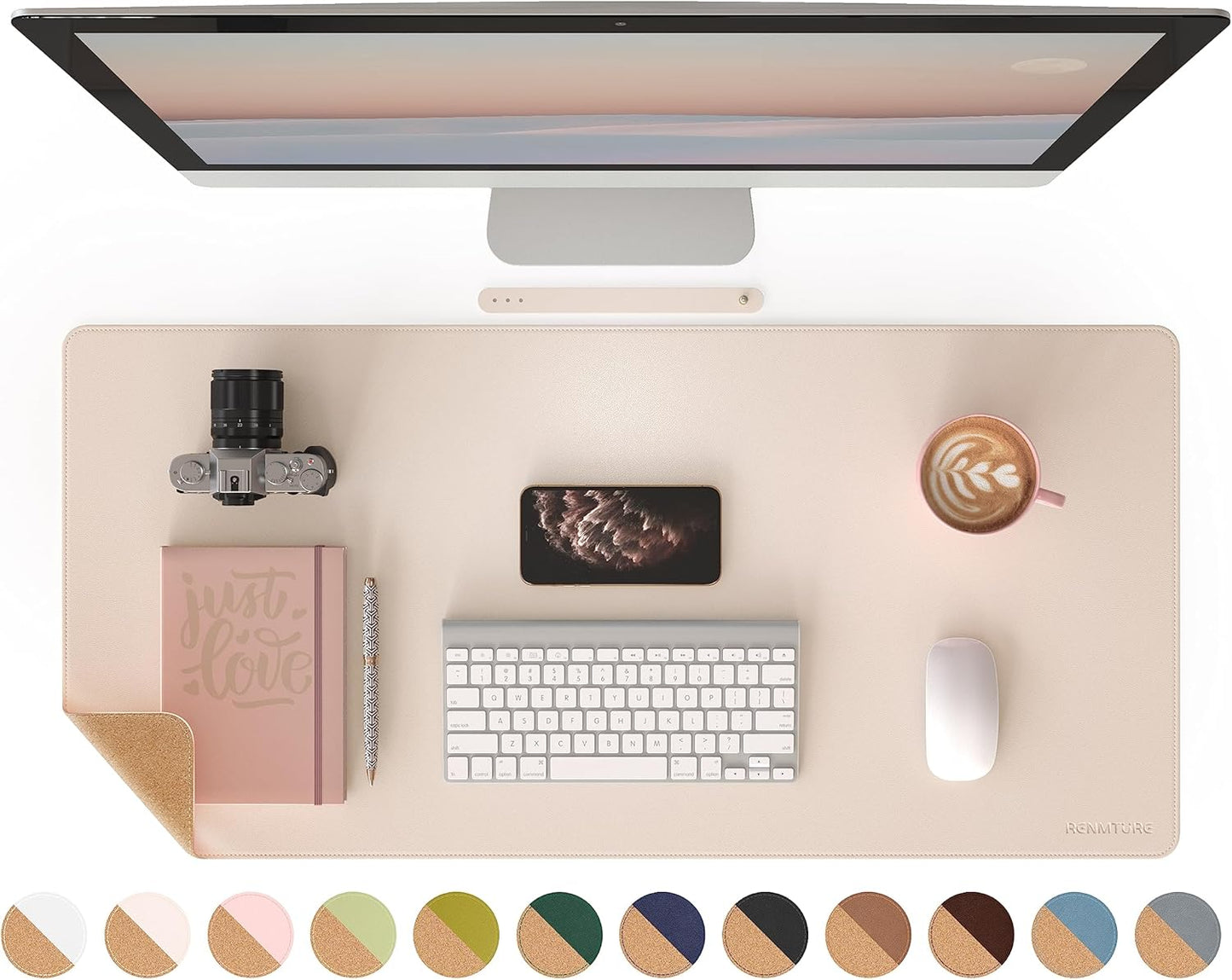 RENMTURE Large Dual-Sided Desk Pad, Non-Slip & Waterproof