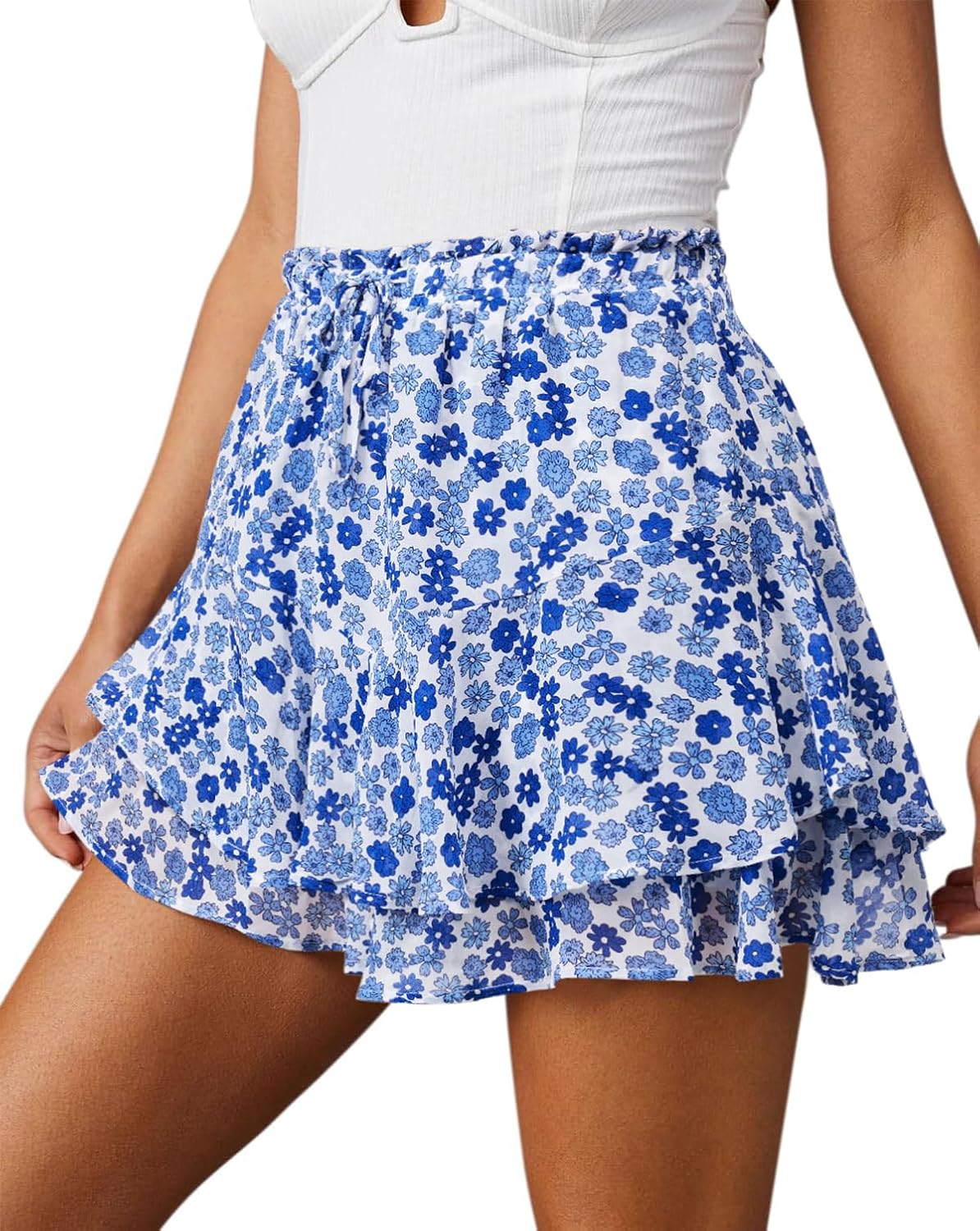 Flowy Shorts for Women Casual Cute Floral Skorts Ruffle Design