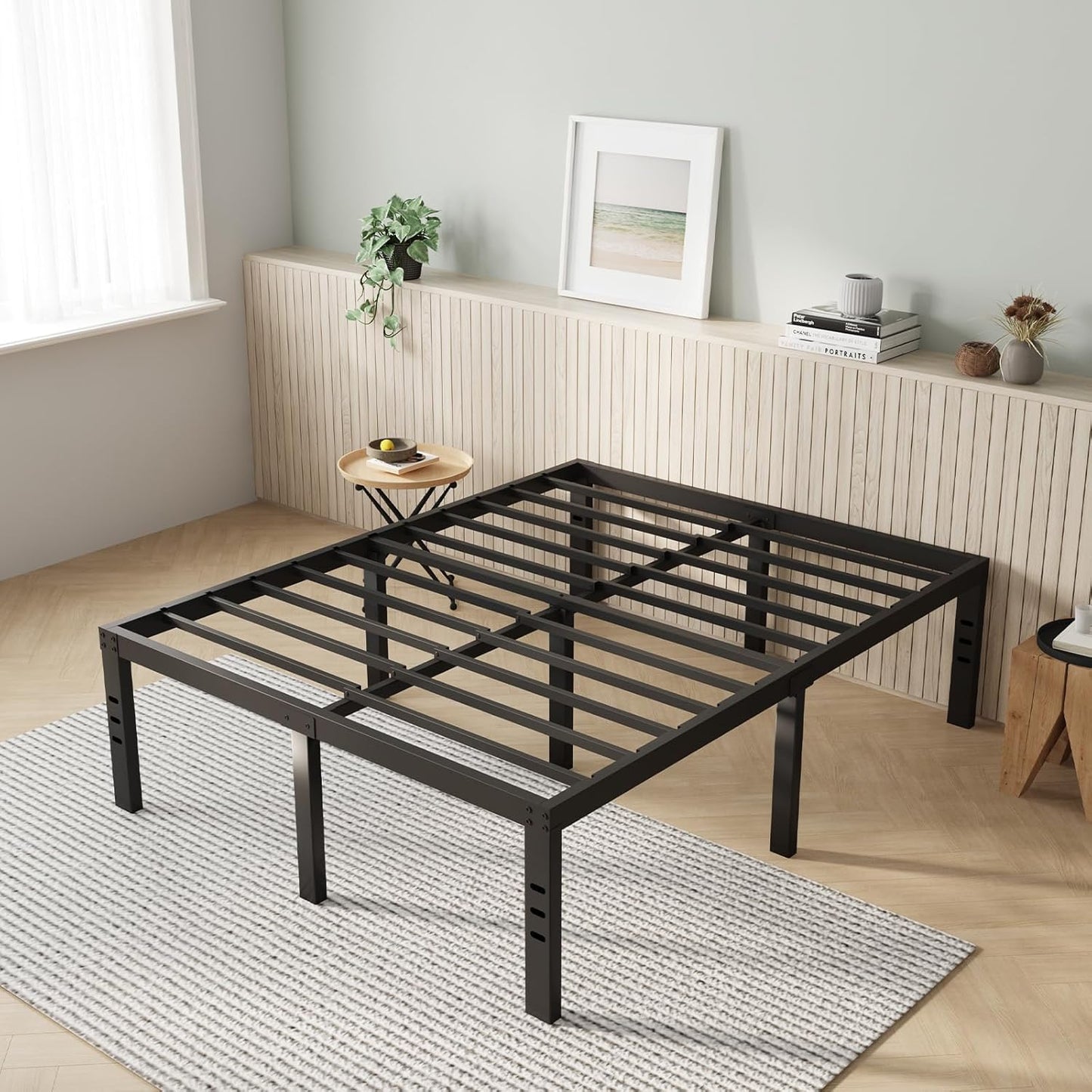 Robust Full Size Bed Frame with Underbed Storage and Support