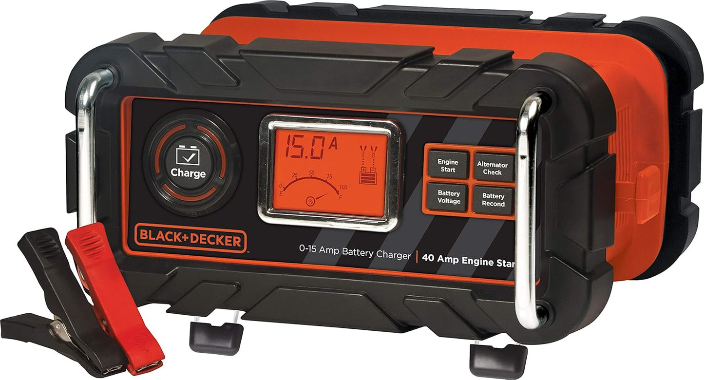 BLACK+DECKER 15 Amp Battery Charger - Fast Charging & Engine Start
