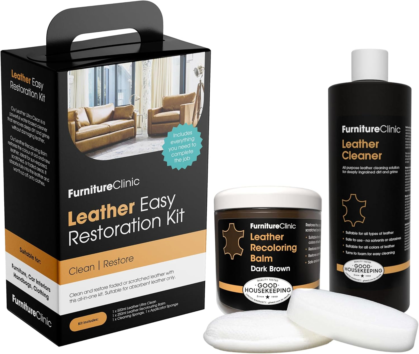 Leather Restoration Kit for Furniture with Cleaner and Balm