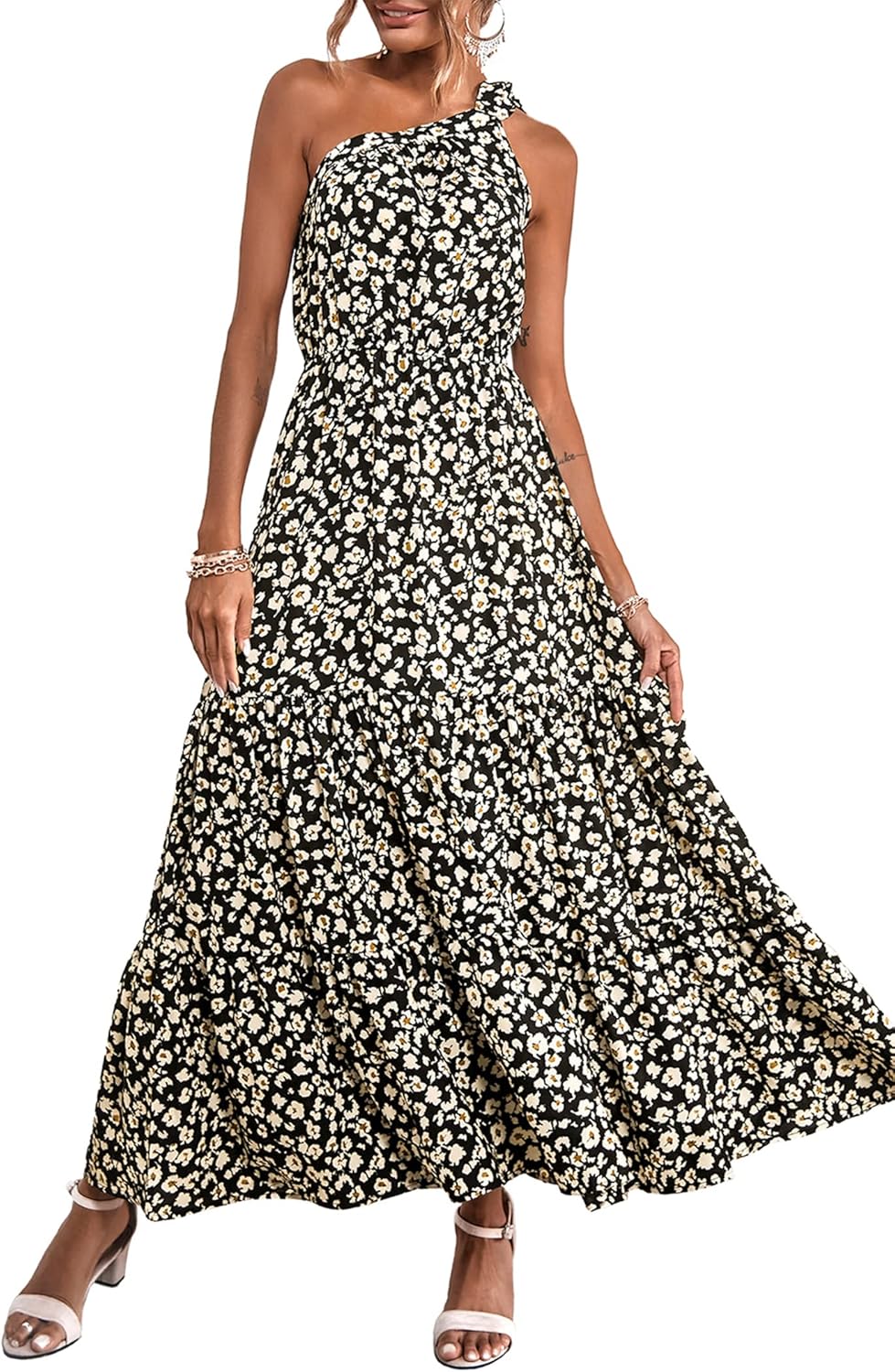 Ditsy Floral One Shoulder Maxi Dress for Summer Weddings