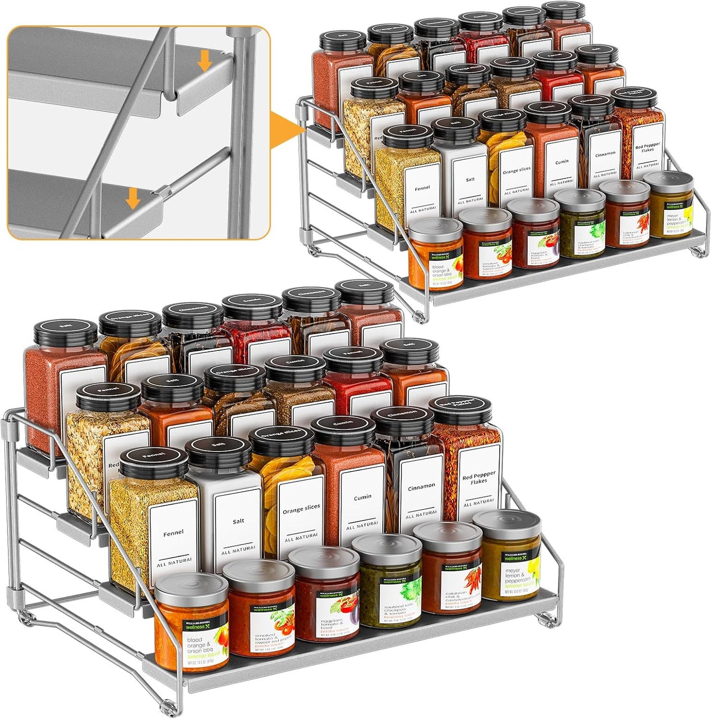 4 Tier Spice Rack Organizer for Cabinet - Adjustable Depth Design