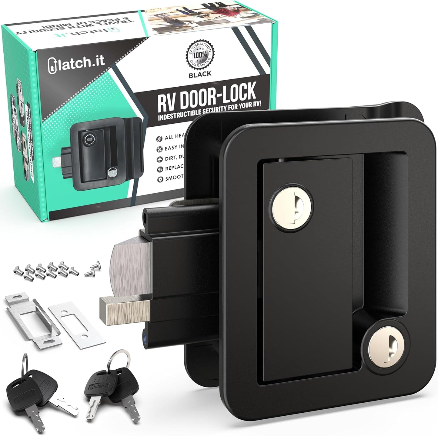 LATCH.IT Black RV Door Lock Replacement for Trailers & Campers