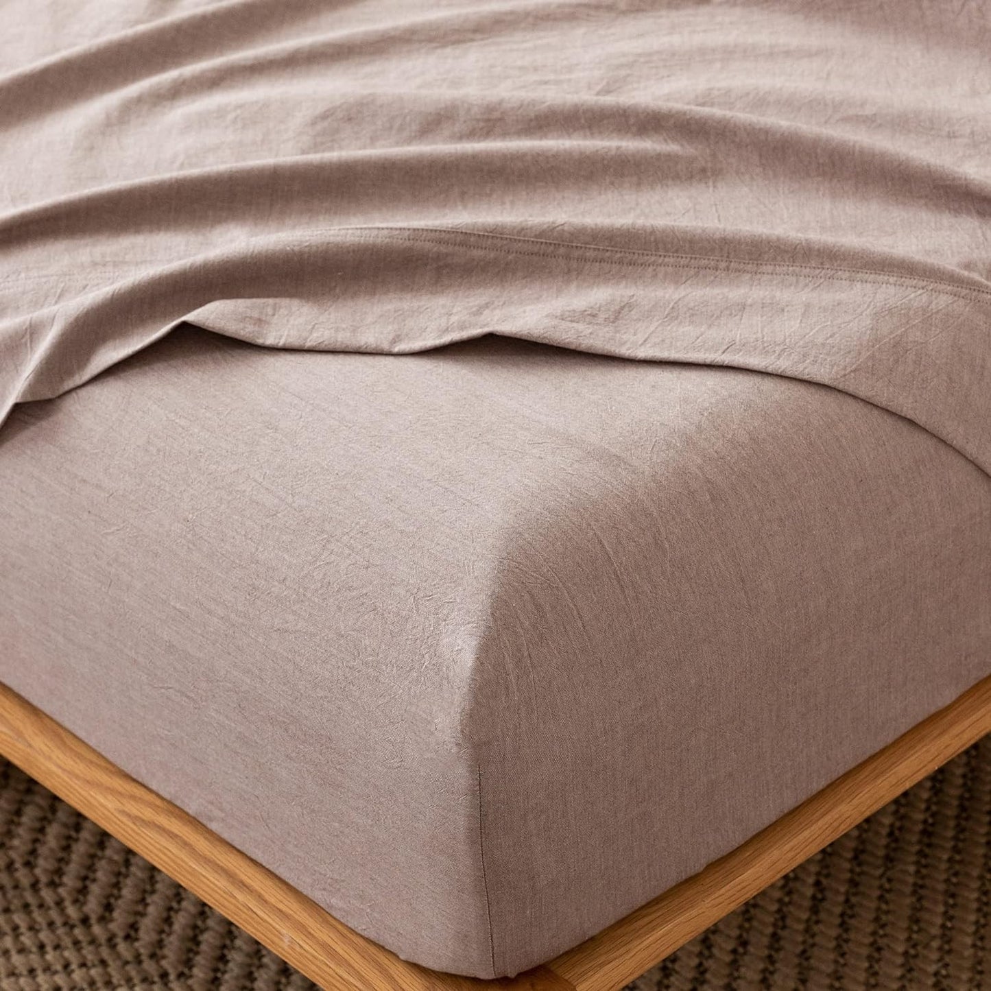MooMee Fitted Bottom Sheet 100% Washed Cotton for Comfort
