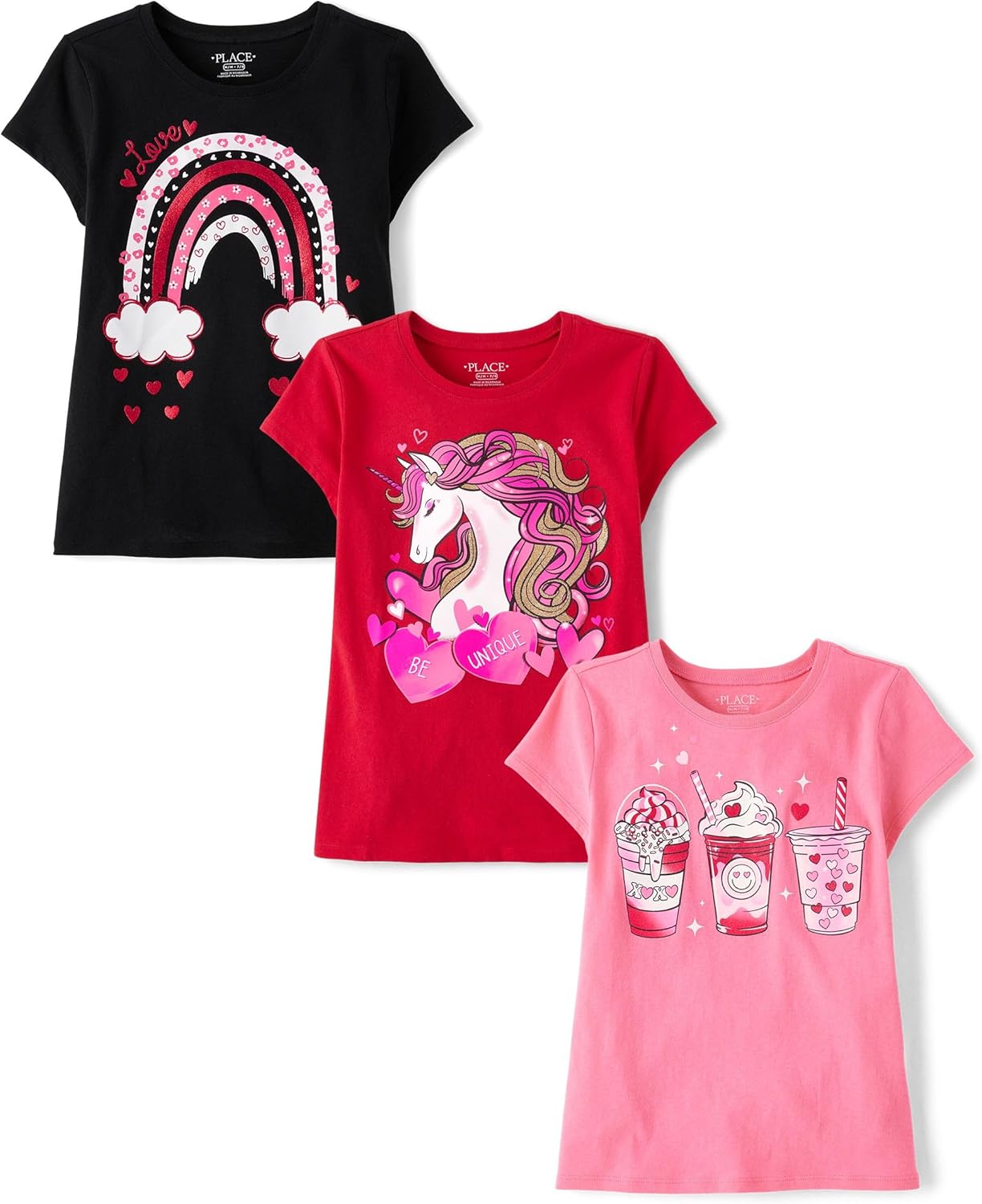 Children's Place Girls Short Sleeve Graphic T-Shirts 3 Pack