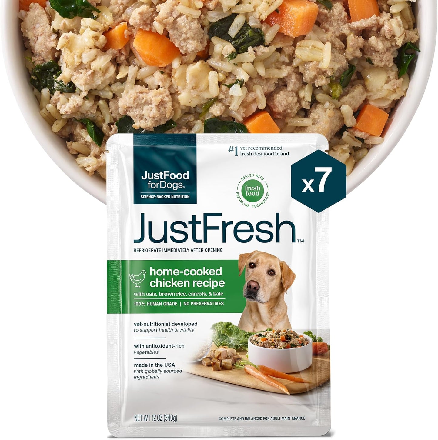 JustFresh Wet Dog Food for Healthy Dogs, 12 oz - 7 Pack